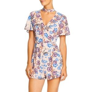 En Crème Womens Floral Print Choker Romper